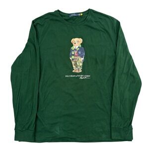 Polo Ralph Lauren Polo Bear Long Sleeve Graphic T Shirt Green XL Preppy